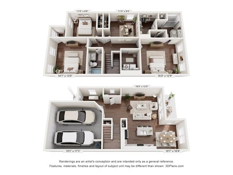 Floor plan for 4 beds, 2.5 baths, 1900 sqft